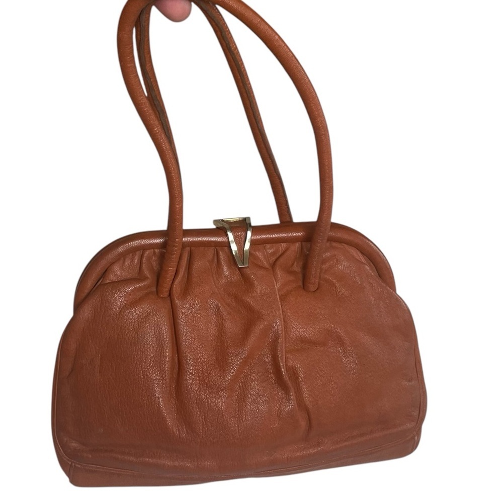 Vintage Cabra Nappa Brown Leather Handbag‎ Mini Purse Clip Closure Argentina